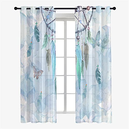 Hiseng Lot de 2 Rideaux Voilages, Rideau de Fenêtre Voile Rideau Semi-Transparent Rideau Voilage avec Oeillets Moderne Décor de Salon Salle de Bain Balcon...