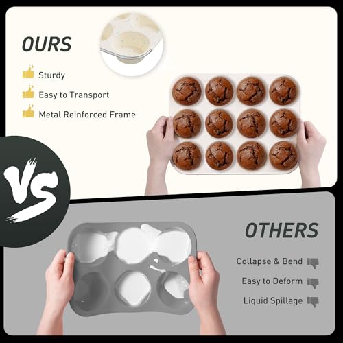 2 Pack 12 Cups Silicone Muffin Pan with Metal Reinforced Frame Regular Size Silicone Molds Cupcake Cake Baking Pans Cookie Baking Chocoflan Cupcake Mold Nonstick Muffin Tin Home Baking Supplies by Socisen - Used condition - Image 3