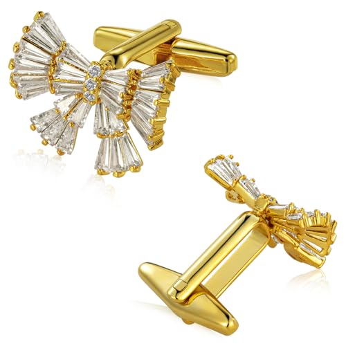 Mancuernillas para hombre con cristal y acabado dorado miniatura 2