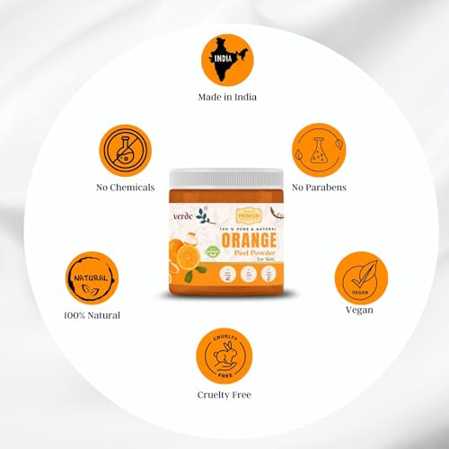 Image of 100% Pure & Natural Orange Peel Powder for Face /Skin /Lips - Bright Skin Vitamin C Facepack - Tan & Scar Removal - All Skin Types - (100 GM)