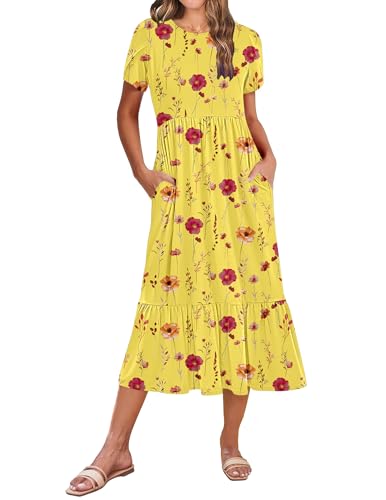 Image of Zeagoo Women Summer Midi A Line Dress Short Sleeve Casual Flowy Tiered Beach Long Sundress with Pockets 2026 Vacation Travel
