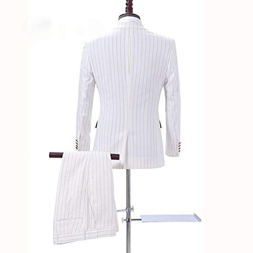 Mens Double Breasted White with Yellow Strip 6 Buttons Blazer Jackets Wedding Groomsmen Suits2