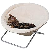 Kerbl Pet Liegemulde Alice, Katzenbett, beige, Ø 58 cm, Höhe 36 cm, weiche Softplüschauflage, Metallgestell, zusammenklappbar, waschbar