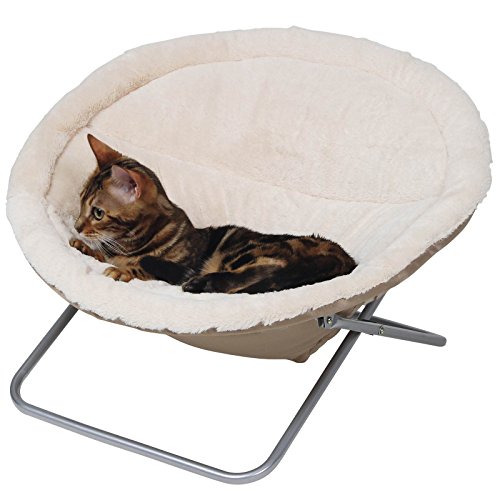 Kerbl Pet Liegemulde Alice, Katzenbett, beige, Ø 58 cm, Höhe 36 cm, weiche Softplüschauflage, Metallgestell, zusammenklappbar, waschbar