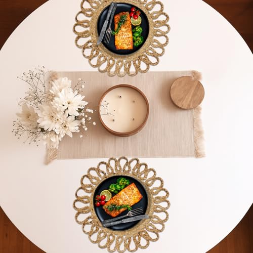 Jute Hand Braided Placemats Set of 6 | 14 Inches Artistic Round Tablemats for Kitchen Dining Table Top Sustainable Rug Mats & Dinner Table Plate Pads Mates Rustic Natural Fiber Vintage Natural Beige by INDIAN ARTISTIC - Used condition - Image 4