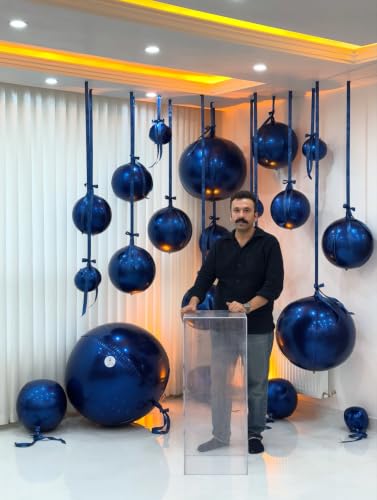 Image of 14 Pcs Navy Blue Round Foil Balloons 22 /15 /10 4D Ball Balloons Dark Blue Metallic Balloon Ornament Mylar Balloon Chrome for Birthday Graduation Wedding Anniversary New Year Disco Party Decor