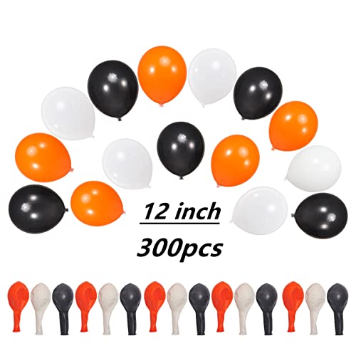 Image of 300 Pack White Black and Orange Balloons 100 of each of the 3 colors 12 inch White Black Orange Party Balloon Bulk for Various Party Events Decorations