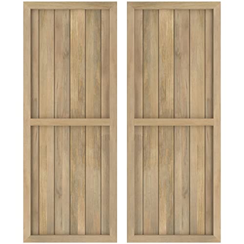 21"W x 43"H Americraft Six Board Exterior Real Wood Two Equal Panel Framed Board-n-Batten Shutters (Per Pair), Unfinished