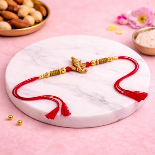 Image of JAIPUR ACE Divine Lord Ganesha Rakhi for Brother with Red Thread and Premium Beads, Traditional Raksha Bandhan Gift Set with Roli Chawal and Card, Designer Rakhi for Men and Boys (Ganesh Rakhi)