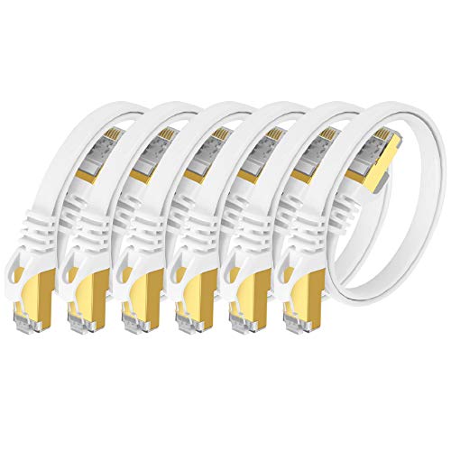 Cat 7 Ethernet Cable 1.5Ft 6 Pack Shielded,Flat Ethernet Patch Cables - High Speed Internet Cable For Modem, Router, Lan, Computer - Compatible With Cat 5E,Cat 6 Network - White #TOP25