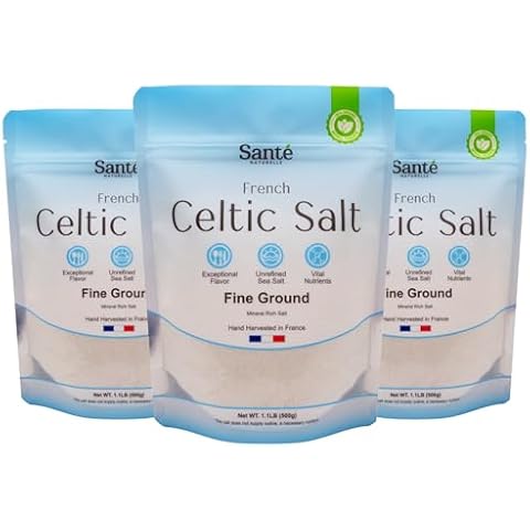 Sante Naturelle Celtic Salt Fine Ground Sea Salt - 1.1lb (18oz) Pack of 3, Unrefined Organic French Sea Salt, Rich in 82+ Minerals Salt, 100% Natural & Hand Harvested Sal Celtica Cover