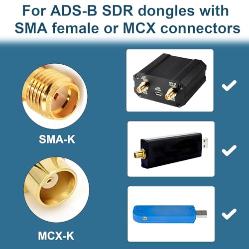 Image of FlightAware ADS-B Antenna 1090MHz & 978MHz Dual Band w / 10ft SMA Cable MCX Adapter High Gain 5dBi for ADSB FlightAware Software Defined Radios (SDRs) Flight Aviation Adsbexchange