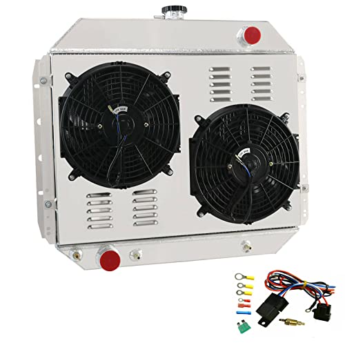 Cubauto 3 Row Aluminum Radiator for Ford 1966-1979 Bronco F-100 F-250 F-350,1975-1979 F-150 2.8L 3.3L 3.9L 4.9L L6 GAS/4.7L 5.0L 5.9L 6.4L 6.6L 7.5L V8 GAS,Radiator+Shroud 12" Fan+Relay Kit