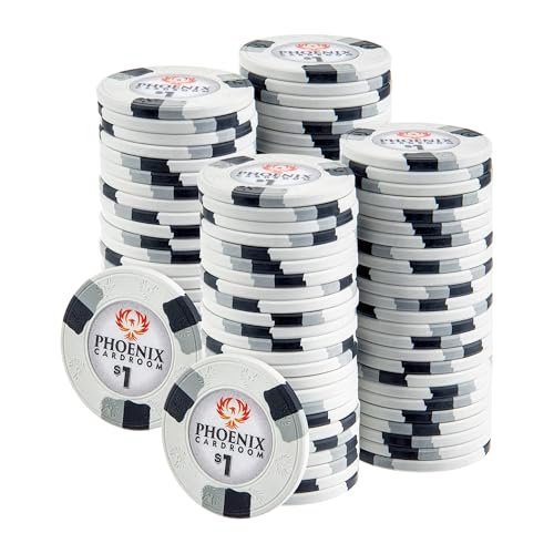 Playzaic 10-gram Phoenix Professional Poker Chips (100-pack) Real Clay Set - Bulk Casino Chips with Denominations for Texas Holdem, Blackjack - Betting Game Accessories ($1 White)