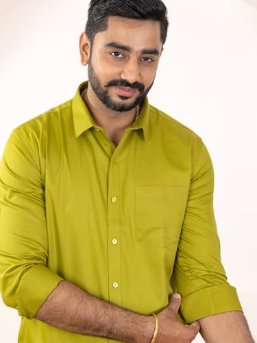 Image of RAMRAJ COTTON Men Premium Cotton Full Sleeves Shirt and Fancy Border Dhoti Set Luxe Set