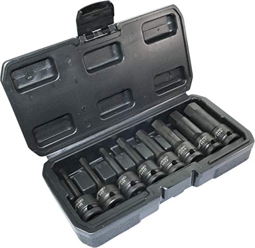 AERZETIX - Caja/Juego de 8 Puntas/Vasos de Impacto H6-H19 - Imn/Magntico - 1/2x78mm - Llave de Impacto/Trinquete Manual/Neumtico - Hexagonal/6 Lados Allen - CR-MO - Negro - C45885