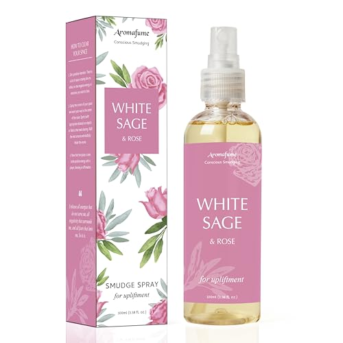 White Sage & Rose Smudge Spray by Aromafume | 100ml/3.3 oz | Sage Mist for Cleansing Negative Energy & Protection | Room Spray for Spiritual Cleansing, Smokeless Sage Smudging