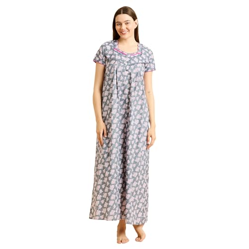 Image of Sweet Dreams Women's Cotton Maxi Night Dress (OCW-3586 Grey 2 XL)