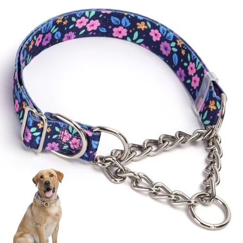 Stainless Steel Chain Dog Martingale Collar, No Pull Slip Cinch C...