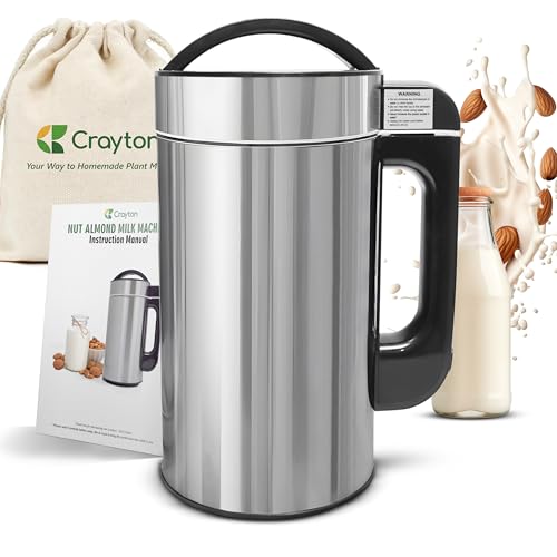 Crayton Nut Milk Maker Machine with Built-in Strainer, 51oz/ 1.5L Stainless Steel Almond Milk Maker for Soy, Almond, Oat, Cashew Nut Milks & More, 7-in-1 Multi-Functional, 6-7 Cups Per Batch, 120V