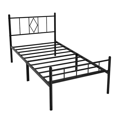 Decorwise 14 Inch Twin Size Bed Frames with Headboard/Footboard, Under Bed Storage, Strong Metal Slats Support, No Box Spring Needed, Noise Free, Easy Assembly, Black