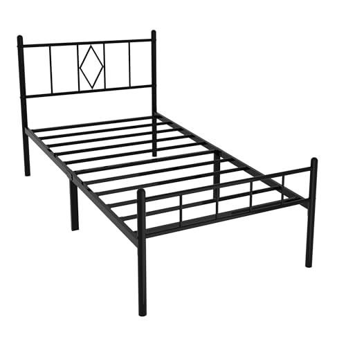 Decorwise 14 Inch Twin Size Bed Frames with Headboard/Footboard, Under Bed Storage, Strong Metal Slats Support, No Box Spring Needed, Noise Free, Easy Assembly, Black