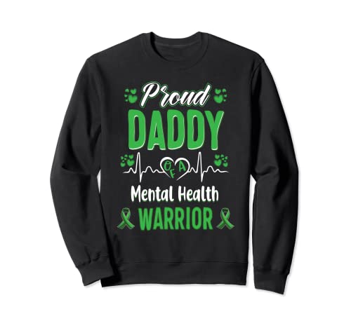 orgoglioso Papà Mental health warrior awareness ribbon Green Felpa