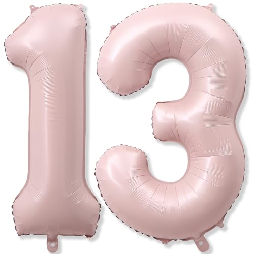 Pastel Pink 13 Balloons Numbers for Girls 40 Self Inflating Number 13 Balloon Big Light Blush Pink Foil 1 & 3 Helium Balloon for Women Coquette 13th Birthday Party Anniversary Decoration Supplies