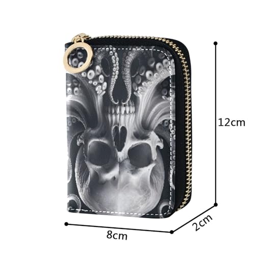 Credit Card Holder RFID Blocking Wallets for Women Zip Around Small Mens Wallet with Coin Pocket Dark Skull Octopus Gothic3
