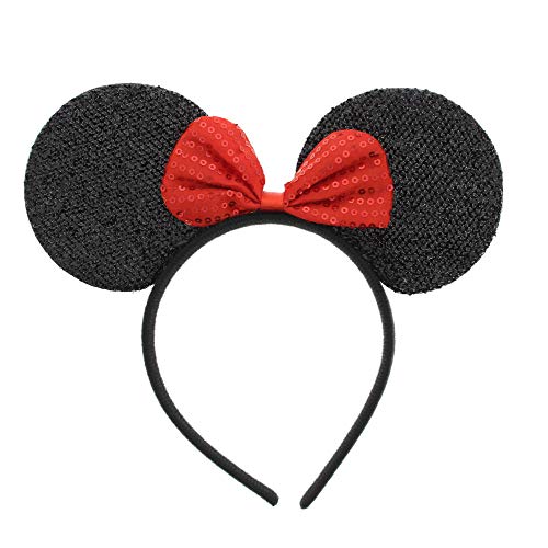 Black Sparkly Glitter Mouse Ears Alice Hair Band Headband Fancy Dress Party Hen