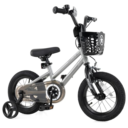 Image of BABY JOY Starry Kids Bike, 12 14 16 18 Inch Bicycle with Training Wheels, Storage Basket, Adjustable Handlebar & Seat, Handbrake & Coaster Brake, Girls Boys Bike