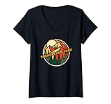 Womens Vintage Yonkers, New York Mountain Hiking Souvenir Print V-Neck T-Shirt