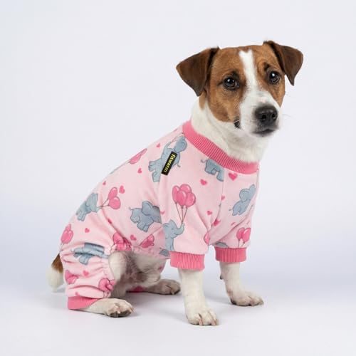 Image of Fitwarm Elephant Fleece Dog Pajamas, Cozy Winter Clothes for Small Dogs Girl, Cute Pet Outfit, Pink, Blue, Large