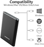HWAYO 1TB Disque dur externe portable, USB3.1 Gen 1 Type C Ultra Essuyé 2,5'' HDD Stockage compatible pour PC, Bureau, Ordinateur portable, Mac, Xbox One (Noir)
