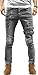 Maiyifu-GJ Men's Ripped Distressed Biker Jeans Slim Fit Stretch Hip Hop Denim Pants Fashion Tapered Leg Zipper Jeans Pants (Grey,3X-Large)