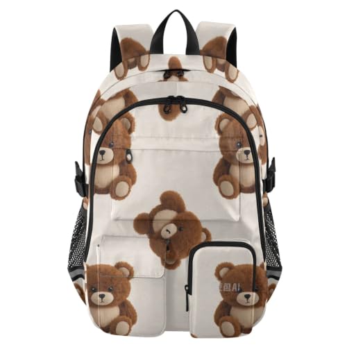 Mochila de oso de peluche marrón con gran capacidad y correas acolchadas para viaje