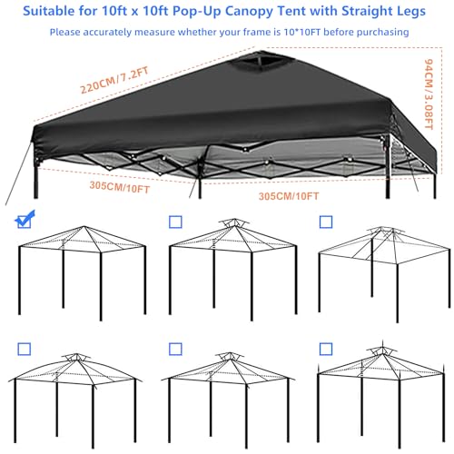 Jorohiker 10x10 Canopy Replacement Top Cover,Pop Up Canopy Tent Top with Air Vent Ropes, Waterproof Sunshade Silver Coated Oxford Cloth for Garden Patio Picnic Camping (Silver-Coated White-Top only)