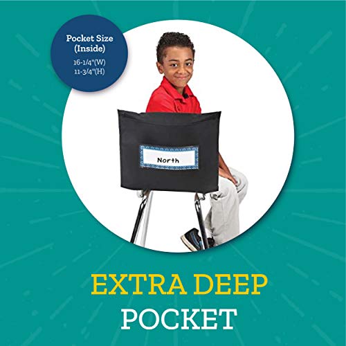 Image of Really Good Stuff Store More Deep-Pocket Chair Pockets, 6-Pack, Black | Chairback Storage Organizer for Students, Classroom Chairs and Seat Organization