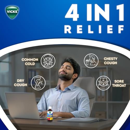 Image of Vicks Cough Syrup, 100ml Bottle - Fast Relief for Dry & Chesty Coughs with Tulsi & Ginger, Ayurvedic Ingredients, Non-Drowsy Formula, Easy to Carry, Over-The-Counter (OTC)