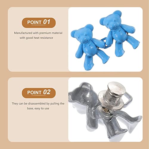 Image of 2pcs Cute Bear Button Pins for Jeans Adjustable Teddy Bear Button Pins Waist Buckle for Loose Jeans Pants, Detachable Buttons for Jeans Waist Buckle No Need Sewing Waist Tightener Clip (Bear Blue)