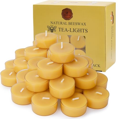 36 Pack Natural Yellow Pure Beeswax Tealight Candles - Clear Cup Organic