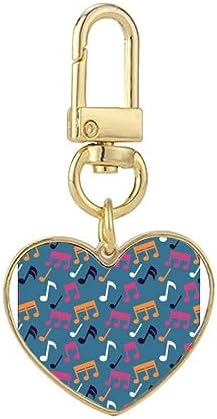 Colourful Music Notes Blue Gold Heart Keychain Metal Keyring Holder image 2