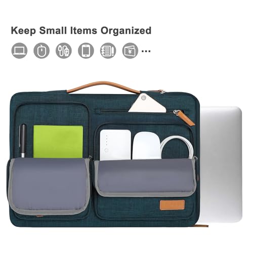 Image of MOSISO 360 Protective Laptop Case 15 inch, 15 inch Laptop Sleeve Compatible with MacBook Air M4 M3 M2 2025 2024 2023, Dell XPS Plus, Side Open Carrying Case with 4 Zipper Pockets&Handle, Teal Green