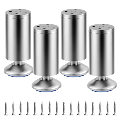 Gaomoeny 4 Pcs Pied de Meuble Reglable 0-12mm, 12cmPied Meuble Reglable, Pieds de Table de Nivellement pour Meubles, Pieds de Meubles Réglables en Acier INOX...