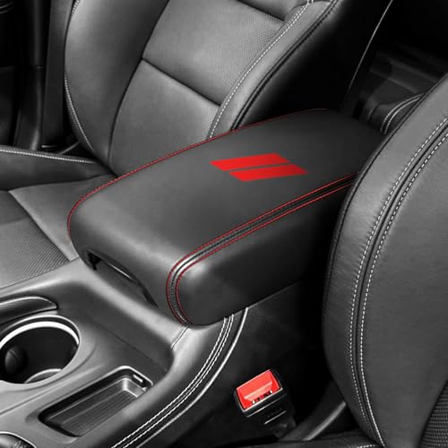 REMOCH Center Console Armrest Cover for Dodge Durango Accessories 2026 2025 2024-2021 Seat Console Box Cover Leather Protector Pad Interior Decoration (Red Stitches, Red)