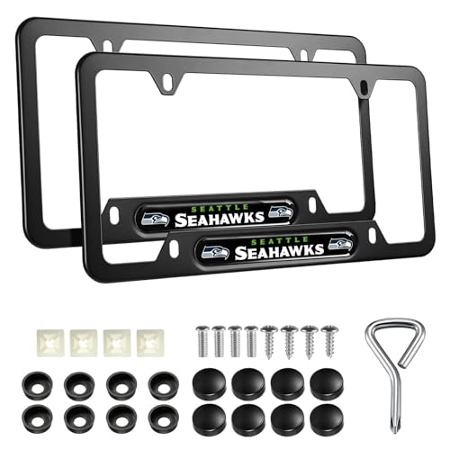2PCS Black License Plate Frames Premium Aluminum Alloy Weather Proof License Plate Covers with Screw Caps Cover Set