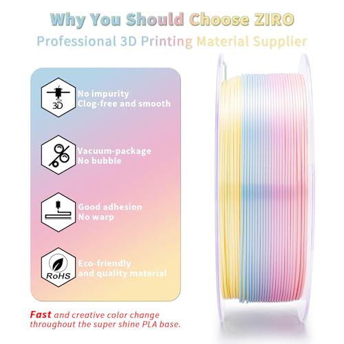 Image of ZIRO 3D Printer Filament PLA, Fast Color Change Silk, 1KG 1.75mm Candy | Fast Color Change, Shine Surface, Fit for Most FDM Printer, 1.75mm 1KG Spool, Dimensional Accuracy + /-0.03mm
