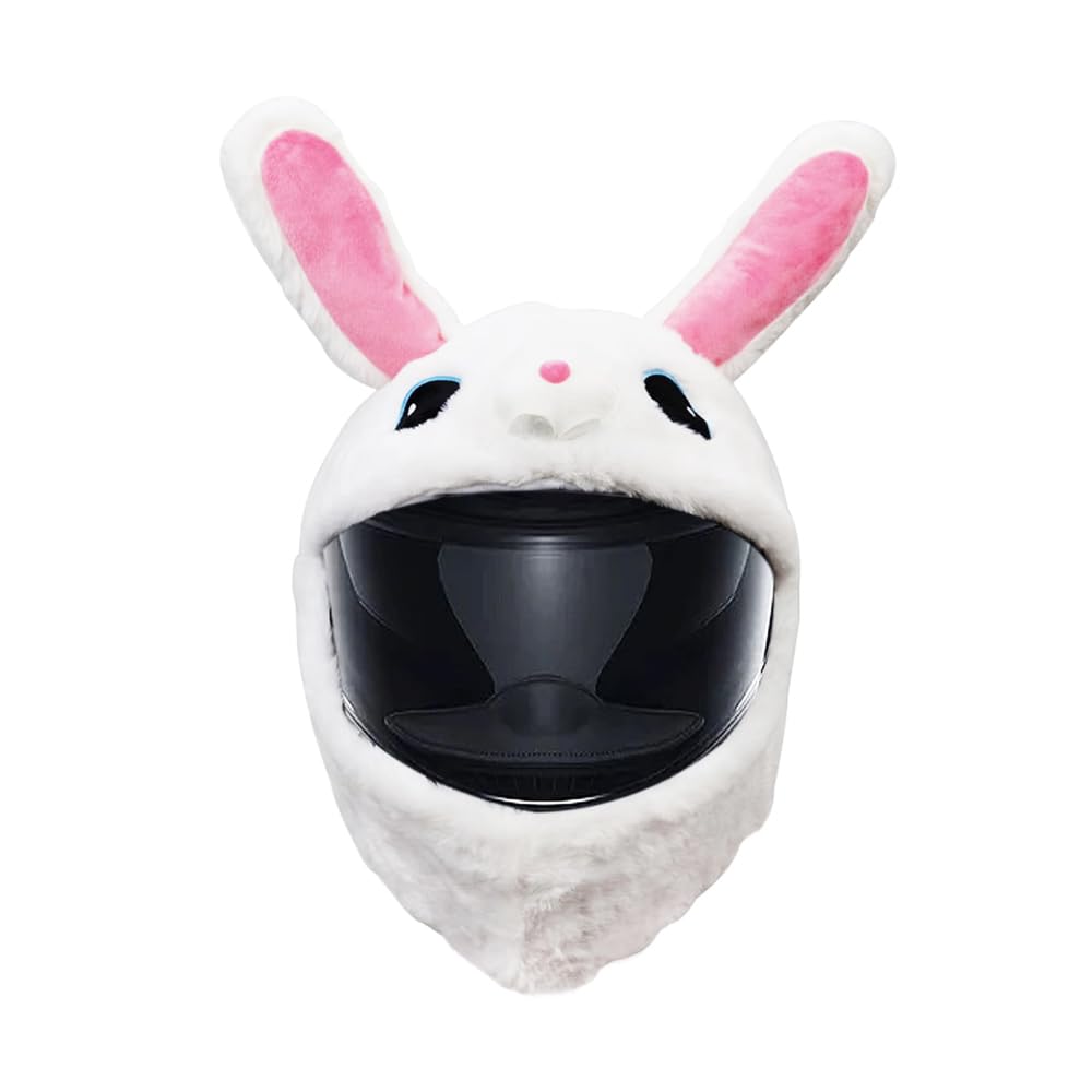 Divertente copricasco da moto, decorazione per casco a forma di coniglio bianco in peluche per motociclisti, regali e accessori unici per motociclisti