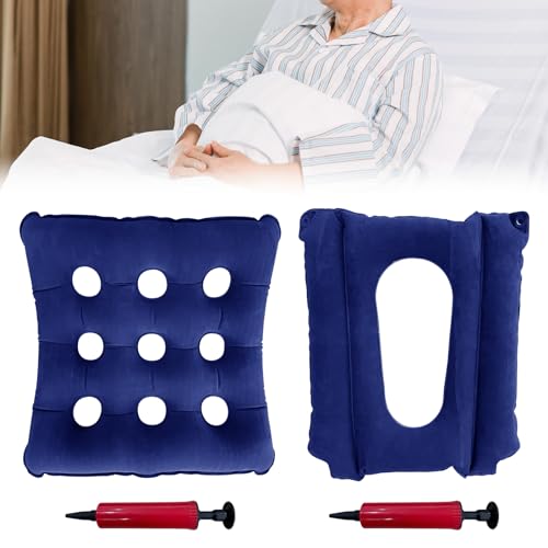 2 Pack Inflatable Seat Cushions, Breathable Nursing Anti-Bedsore Air Cushion Seat Pad, Waffle Chair Cushion for Sitting Toilet Wheelchair Chair Shower Chair (with Inflatable Pump)