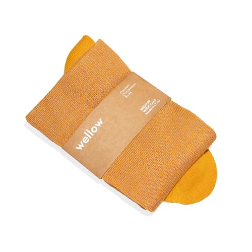 Image of Wellow Wide Calf Compression Socks for Men & Women, 18-25 mmHg Made with Viscose from Bamboo, Nurses & Pregnancy Support, Relieves Swelling, Knee High, XL, Bronze Twist